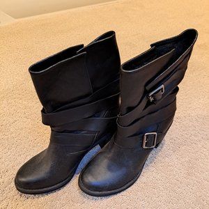 Jeffrey Campbell France Black Distressed Leather Boots Sz 8.5